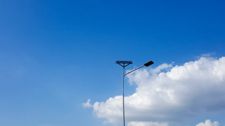 street lamp with solar cells energyの写真素材