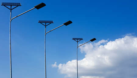 street lamp with solar cells energyの写真素材