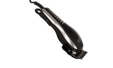 black and silver beard trimmer isolated on whiteの写真素材