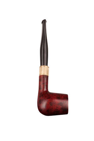 Wood smoking pipe with golden ringの写真素材