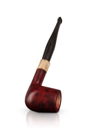 Wood smoking pipe with golden ringの写真素材