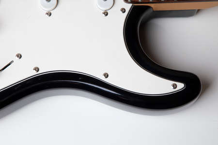 Close up of black and white 70's design rock electric guitarの写真素材