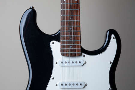 Close up of black and white 70's design rock electric guitarの写真素材