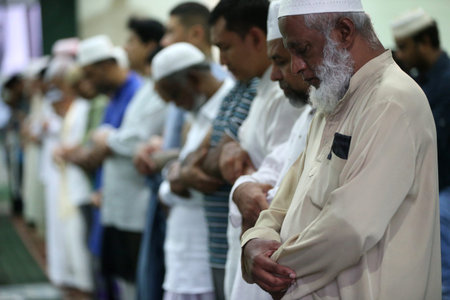Masjid Jamae one of the earliest mosques in Singapore located in Chinatown. Muslims praying. Salat....