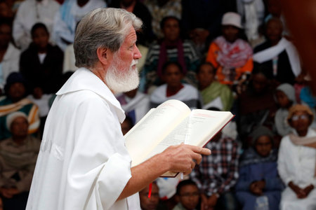 Sunday catholic mass with Father Pedro Opeka founder of the Akamasoa Community of Good Friends....