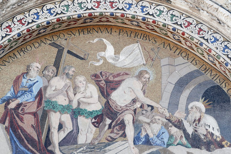 Basilica San Marco. Resurrection of Christ with Adam and Eve. Mosaic. Venice. Italy.