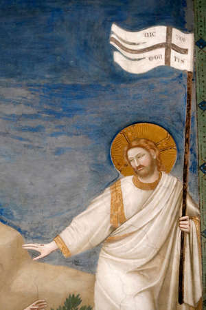 The Scrovegni Chapel. Fresco by Giotto, 14 th century. The Resurrection of Christ. Padua. Italy.のeditorial素材
