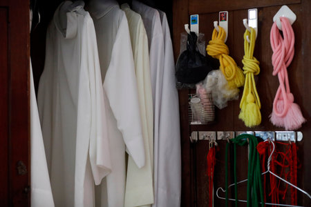 Church of the Sacred Heart of Jesus (Nha Tho Tan Dinh). Sacrristy. Chasubles wore by the priests. Ho...