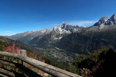 Chamonix Valley, French Alps. Chamonix Valley, French Alps. The Aiguille Verte seen from Planpraz. France.の写真素材
