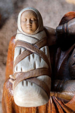 Nativity scene. Christmas crib. Virgin Mary and baby Jesus. Catholic church. France.の写真素材