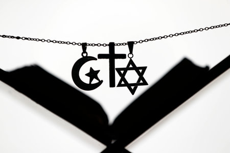 Religious symbols. Christianity, Islam, Judaism 3 monotheistic religions. Interfaith dialogue....