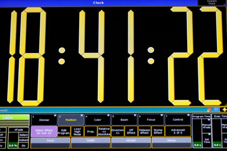 Close-up of digital sound mixer. Digital stopwatch. France.