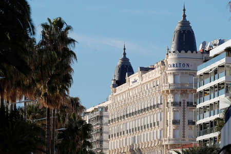 French Riviera. Intercontinental Carlton Hotel facade, La Croisette. Cannes. France.の写真素材