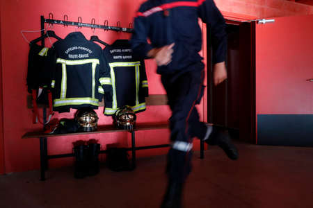 Fire department. Firefighter. French Sapeurs Pompiers.の写真素材