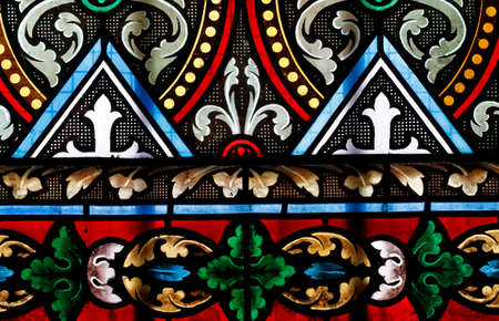 Saint Martin church. Stained glass window. Flowers. Villaz. France.のeditorial素材