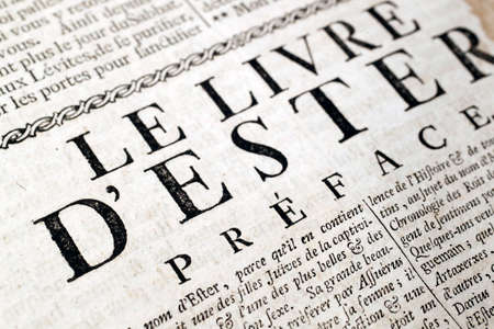 Old Bible in french. 18 th century. Old Testament. The Book of Esther. France.のeditorial素材