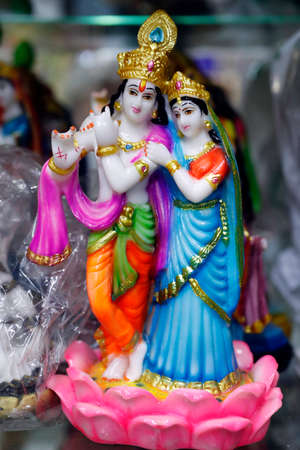 Religious hindu god statues for sale in spiritual shop.  Dubai. United Arab Emirates.の写真素材