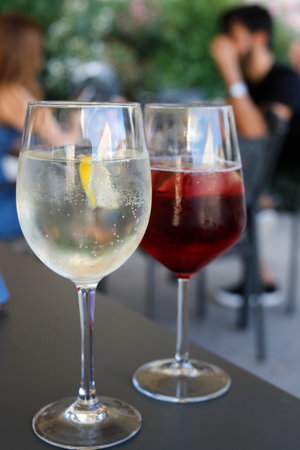 Glasses of wine in a bar.の写真素材