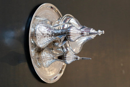 Traditional silver Arabic coffee set. Dubai. United Arab Emirates.の写真素材