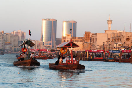 Water taxi boat called abras on Dubai Creek. Dubai. United Arab Emirates.