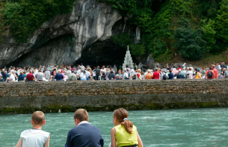 Lourdes sanctuary and the Gave de Pau river. France.の写真素材