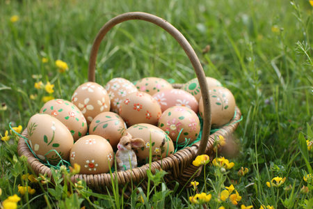 Easter eggs in a basket. Holy week.