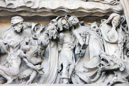 Church of St. Peter and St. Paul tympanum sculpture. The Last Judgment. Czech Republic.の写真素材