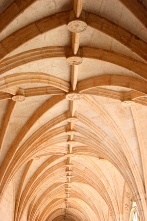 The gothic cloister of the Jeronimos Monastery. Portugal.の写真素材
