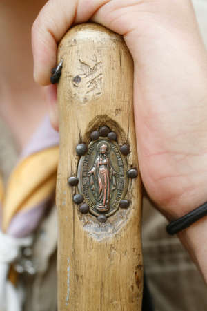 Medallion on a walking stick. France.の写真素材