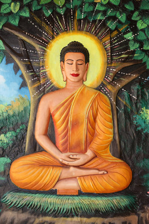 Preah Prom Rath Monastery. Life of the Buddha. Meditation on a lotus flower. Cambodia.