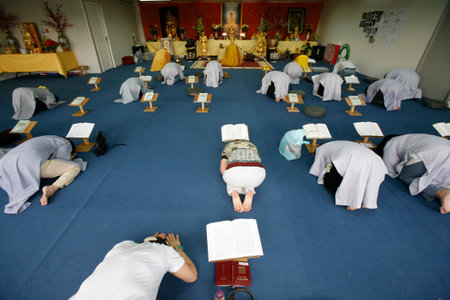 Buddhist ceremony at Thien Minh temple. France.のeditorial素材