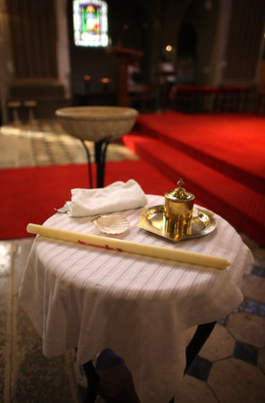 Baptism in a catholic church. France.