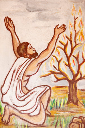 Painting in Our Lady of Togo church: Mose and the burning bush. Togo.のeditorial素材