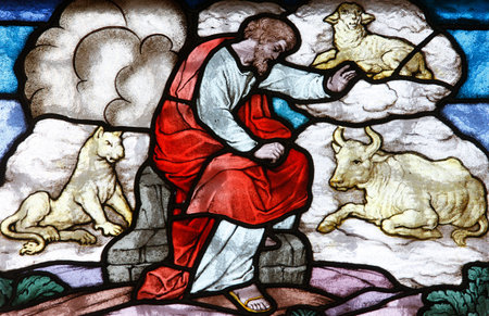 Stained glass: Daniel's dream. Hungary.