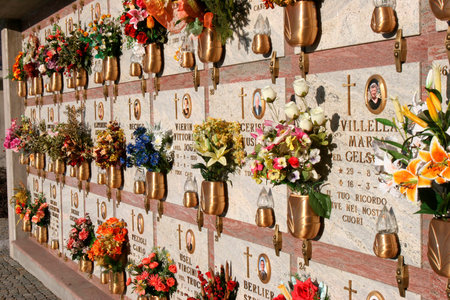 Flowers. Aosta valley cemetery. Italy.のeditorial素材
