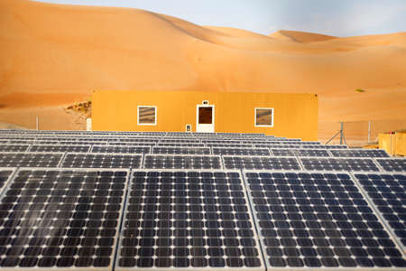 Solar panels in Liwa desert. Energy and electricity. Abu Dhabi.のeditorial素材