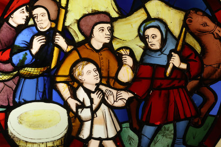 Stained glass: Jesus sold by his brothers France.のeditorial素材