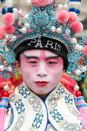 Chinese New Year. People wearing traditional costumes. France.のeditorial素材