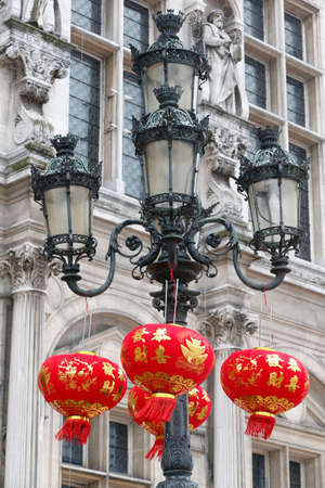 Chinese New Year. Decorations. Lanterns. France.のeditorial素材