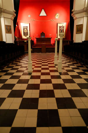 Grand Lodge of France. The Franklin Delano Roosevelt masonic lodge room. Paris. France.のeditorial素材