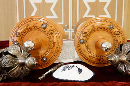 Torah scroll and the two Rimonim. France.のeditorial素材