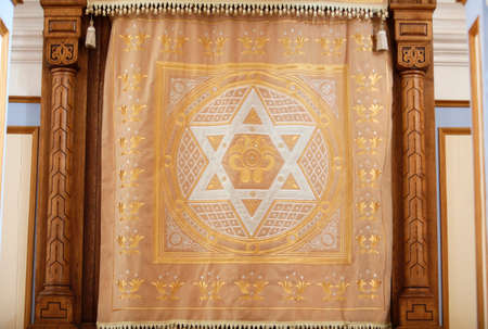 Great Synagogue Choir. Synagogue holy ark curtain with a star of David. Russia.のeditorial素材
