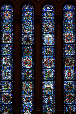 Stained glass windows. Emanu-El Temple. United states of America.のeditorial素材