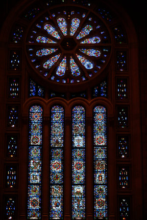 Stained glass windows. Emanu-El Temple. United states of America.