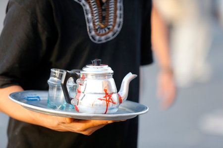 Jemaa El Fna Square (Djemaa El Fna). Tea. Marrakech. Morocco.のeditorial素材