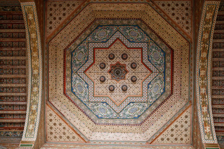 Bahia Palace. Architectural detail of a ceiling. Marrakech. Morocco.