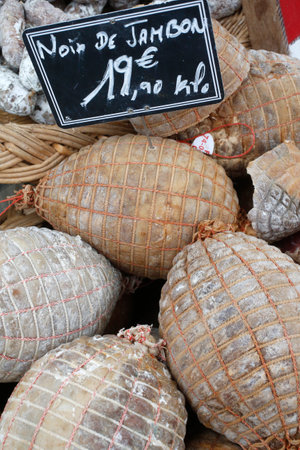 Sausages for sale at market. France.のeditorial素材