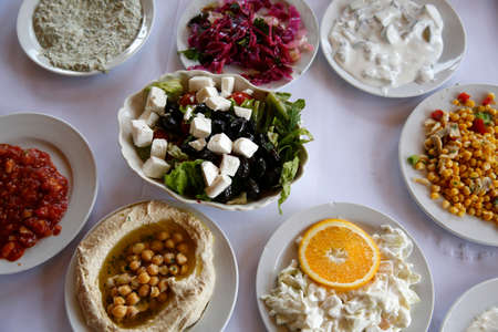 Restaurant. Meza. Traditional arabic food. Israel.のeditorial素材