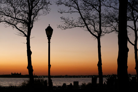 Battery park at sunset. United states of America.の写真素材