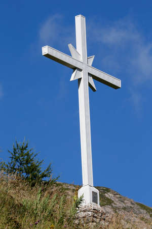 Shrine of Our Lady of La Salette. Catholic cross. France.の写真素材